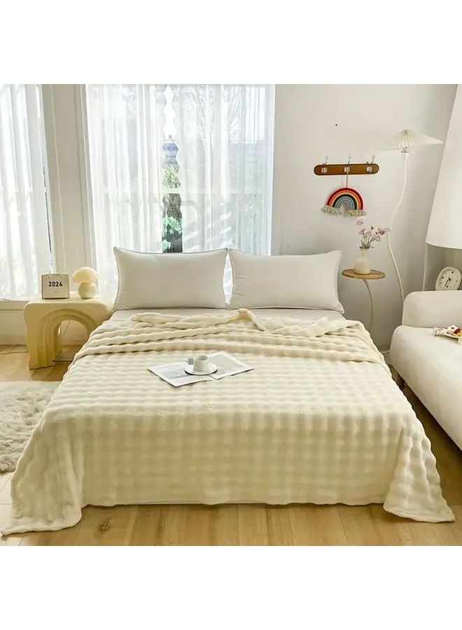 Gray Faux Rabbit Fur Fleece Bed Blanket Machine Washable All Season Comfort 70 87x78 74 Inch - Image 1